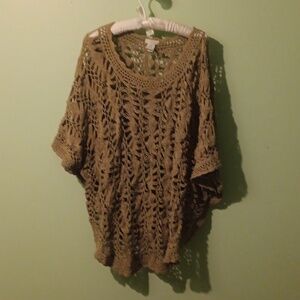 Chicos poncho shirt, tan, crochet, L/XL